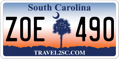 SC license plate ZOE490