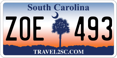 SC license plate ZOE493