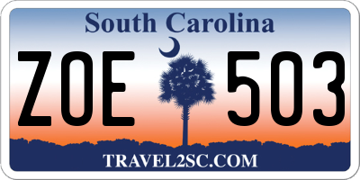 SC license plate ZOE503