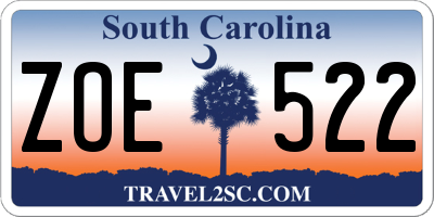 SC license plate ZOE522