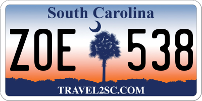 SC license plate ZOE538