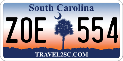 SC license plate ZOE554