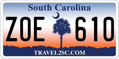 SC license plate ZOE610