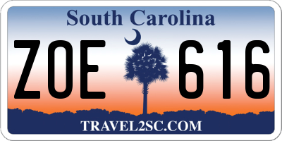 SC license plate ZOE616