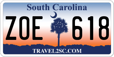 SC license plate ZOE618