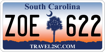 SC license plate ZOE622