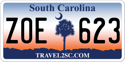 SC license plate ZOE623