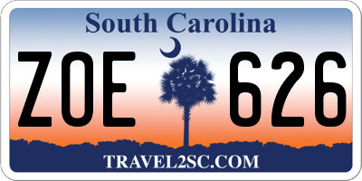 SC license plate ZOE626