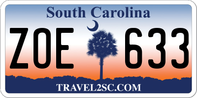 SC license plate ZOE633