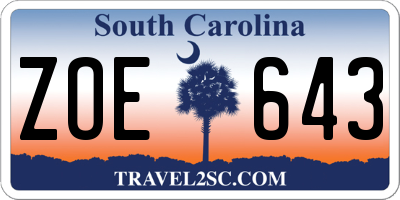 SC license plate ZOE643