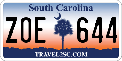 SC license plate ZOE644