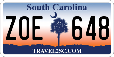 SC license plate ZOE648