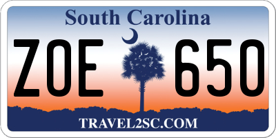 SC license plate ZOE650