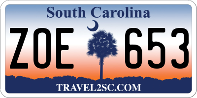 SC license plate ZOE653