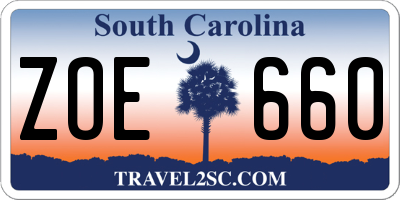 SC license plate ZOE660