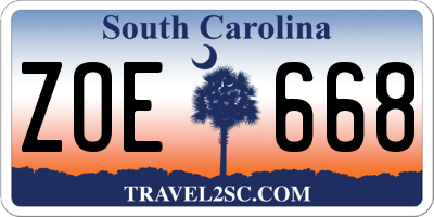 SC license plate ZOE668