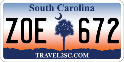 SC license plate ZOE672