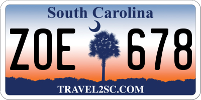 SC license plate ZOE678