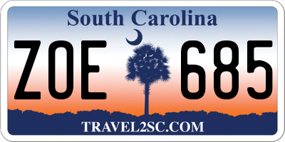 SC license plate ZOE685