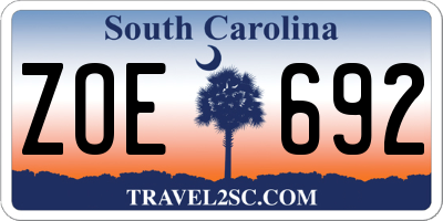 SC license plate ZOE692