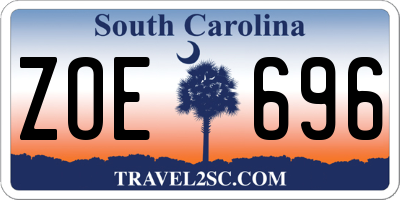 SC license plate ZOE696
