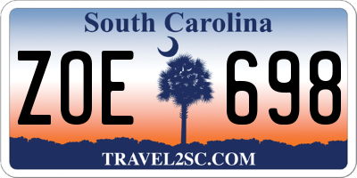 SC license plate ZOE698