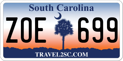 SC license plate ZOE699