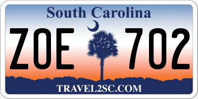 SC license plate ZOE702