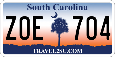 SC license plate ZOE704