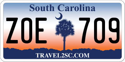 SC license plate ZOE709