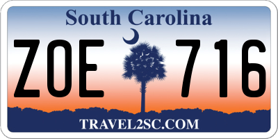 SC license plate ZOE716