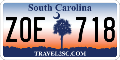 SC license plate ZOE718