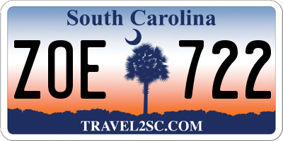 SC license plate ZOE722