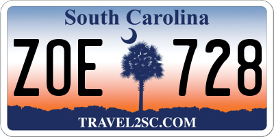 SC license plate ZOE728