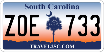 SC license plate ZOE733