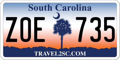 SC license plate ZOE735
