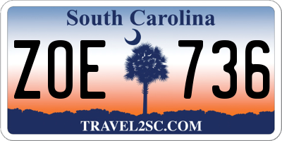 SC license plate ZOE736