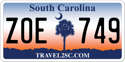 SC license plate ZOE749