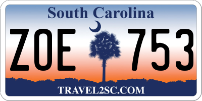 SC license plate ZOE753