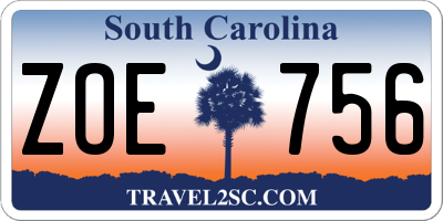 SC license plate ZOE756