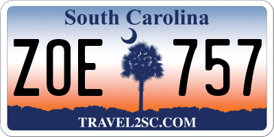 SC license plate ZOE757