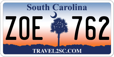 SC license plate ZOE762