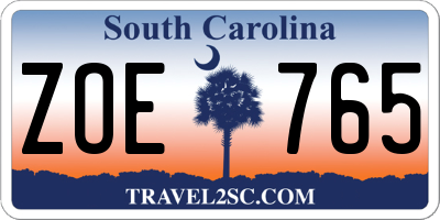 SC license plate ZOE765