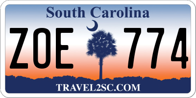 SC license plate ZOE774