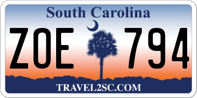 SC license plate ZOE794