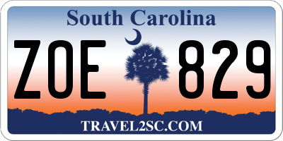 SC license plate ZOE829