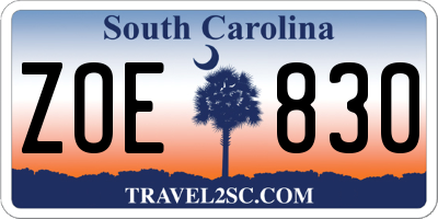 SC license plate ZOE830