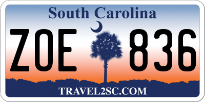 SC license plate ZOE836