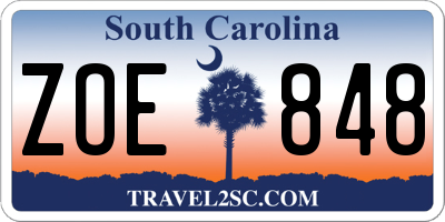 SC license plate ZOE848