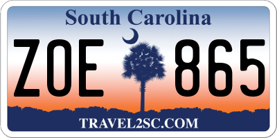 SC license plate ZOE865